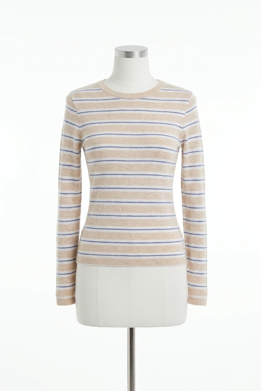 NEW ENZA COSTA cotton stripe classic long sleeve tee in wheat/white